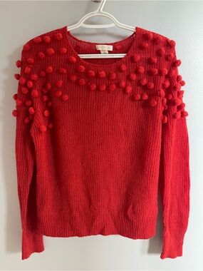 Pom-Pom Detail Red Sweater - Women